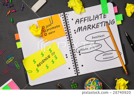 Open notepad with affiliate marketing sketch Open notepad with affiliate marketing sketch 28740920