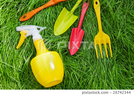 Gardening tools on grass Gardening tools on grass 28742344