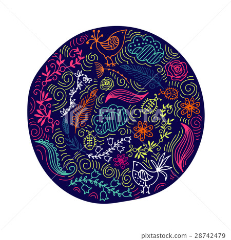 A bright circle with a summer ornament. Flowers A bright circle with a summer ornament. Flowers 28742479