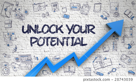 Unlock Your Potential Drawn on Brick Wall.  28743039