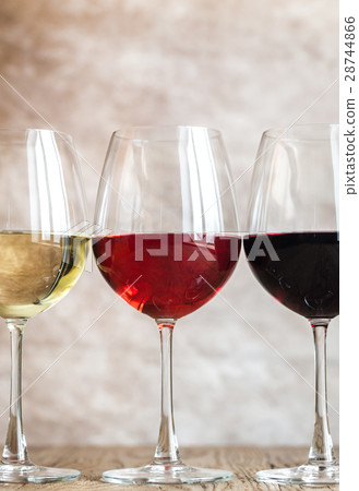 Glasses of red, rose and white wine Glasses of red, rose and white wine 28744866