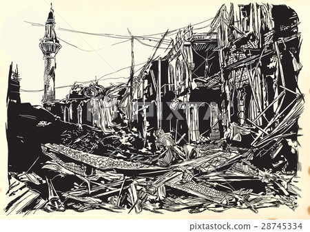 City,town,ruins - war place. Islamic World. Vector City,town,ruins - war place. Islamic World. Vector 28745334