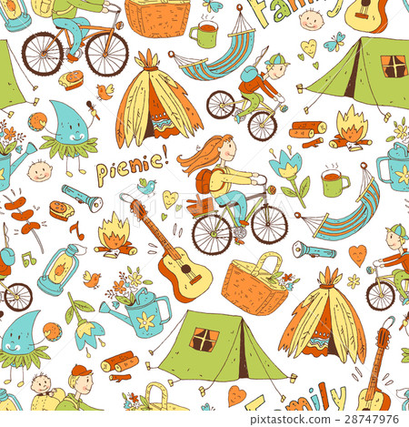 Vector seamless pattern with cute doodle family Vector seamless pattern with cute doodle family 28747976