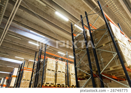 cargo boxes storing at warehouse shelves 28749775