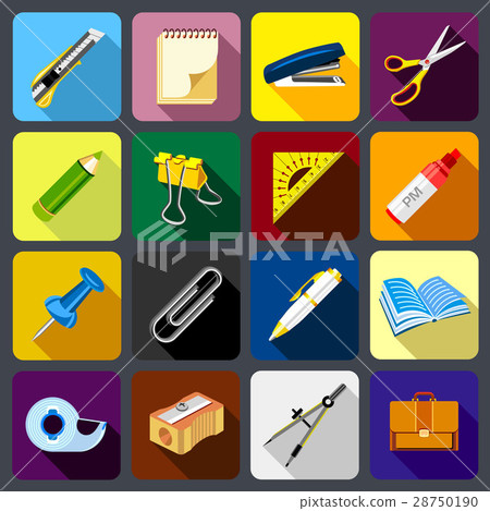 Stationery icons set, flat style Stationery icons set, flat style 28750190