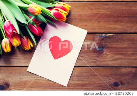 close up of flowers and greeting card with heart close up of flowers and greeting card with heart 28750205