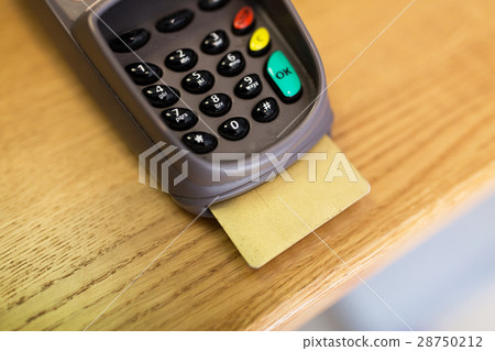 close up of bank card reader or atm terminal close up of bank card reader or atm terminal 28750212