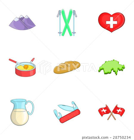 Switzerland tourists attractions icons set Switzerland tourists attractions icons set 28750234