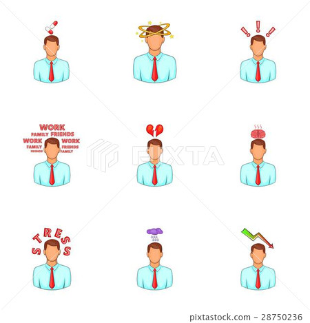 Depressed and stressed manager icons set 28750236