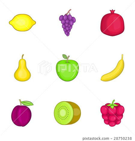 Fresh healthy fruit icons set, cartoon style 28750238
