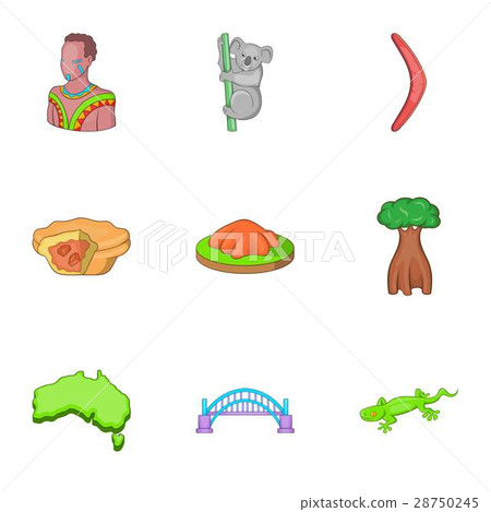 Australia tourism icons set, cartoon style 28750245
