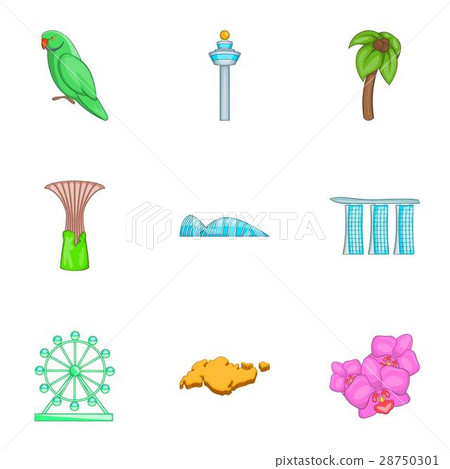 Singapore tourists attractions icons set 28750301