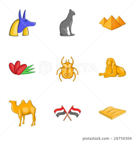 Attributes ancient Egypt icons set, cartoon style Attributes ancient Egypt icons set, cartoon style 28750304