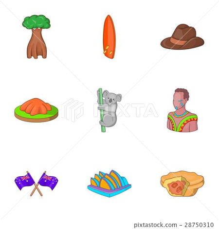 Australia tourists attractions icons set 28750310