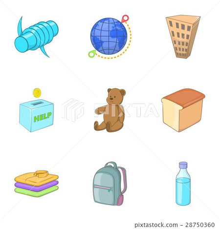 Refugee crisis icons set, cartoon style Refugee crisis icons set, cartoon style 28750360