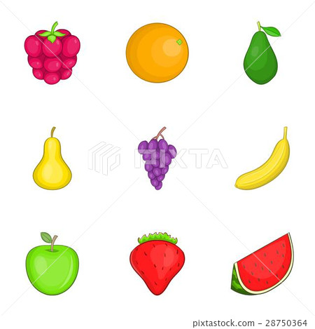 Colored fruit icons set, cartoon style Colored fruit icons set, cartoon style 28750364