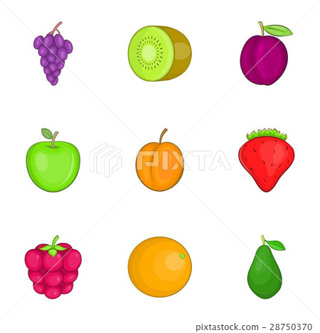 Fruit and berry icons set, cartoon style Fruit and berry icons set, cartoon style 28750370