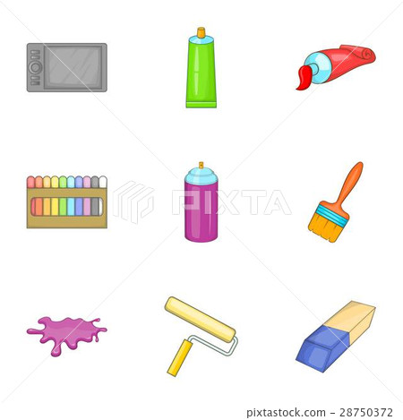 Drawing and painting tool icons set, cartoon style Drawing and painting tool icons set, cartoon style 28750372