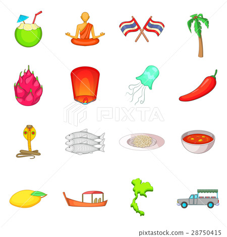Thailand symbols icons set, cartoon style Thailand symbols icons set, cartoon style 28750415