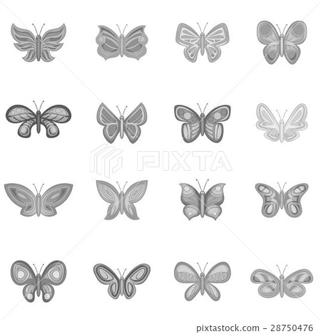 Butterfly fairy icons set, monochrome style 28750476