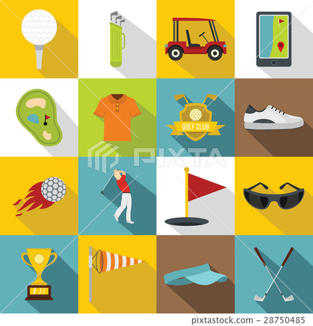 Golf items icons set, flat style 28750485
