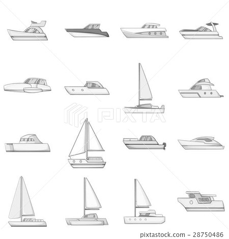 Yachts icons set, monochrome style 28750486