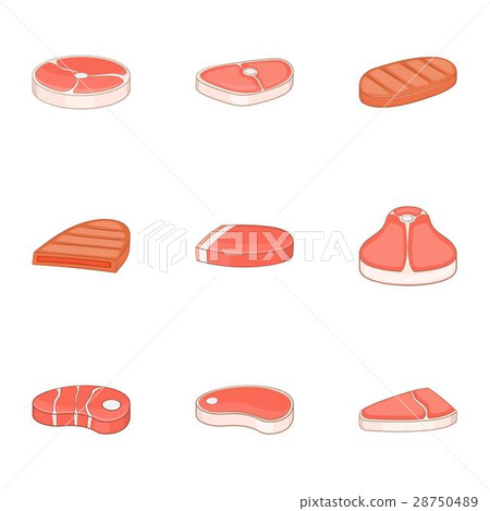 Steak icons set, cartoon style Steak icons set, cartoon style 28750489