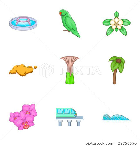 Singapore national cultural symbols icons set 28750550