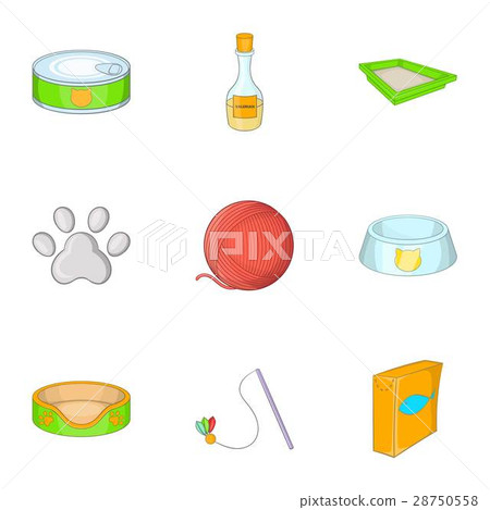 Caring for a cat icons set, cartoon style Caring for a cat icons set, cartoon style 28750558