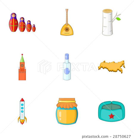 Symbols of Russia icons set, cartoon style 28750627