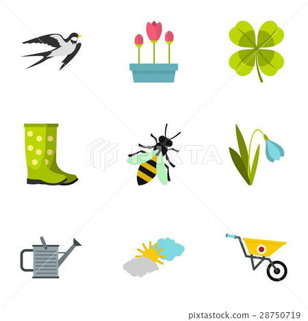Tending garden icons set, flat style 28750719
