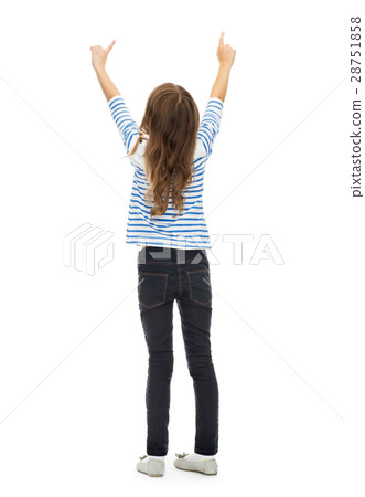girl pointing fingers at something invisible girl pointing fingers at something invisible 28751858