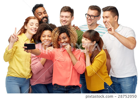 group of people taking selfie by smartphone group of people taking selfie by smartphone 28752050