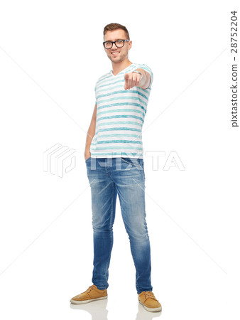 smiling man in eyeglasses pointing finger to you 28752204