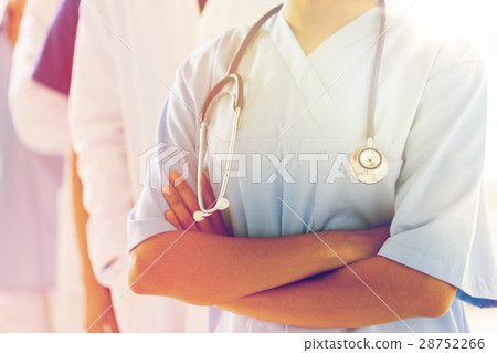 close up of african female nurse with stethoscope 28752266
