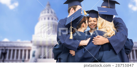happy students or bachelors hugging 28753847