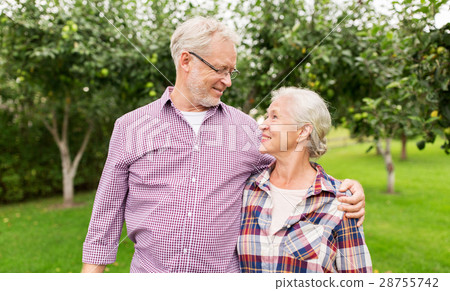 happy senior couple hugging at summer garden 28755742