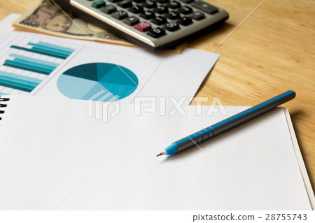 Note book with calculator, financial graph, pen Note book with calculator, financial graph, pen 28755743