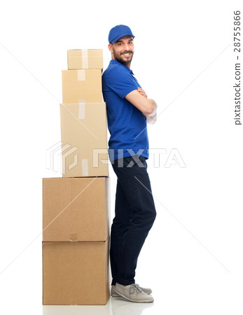 happy delivery man with parcel boxes 28755866