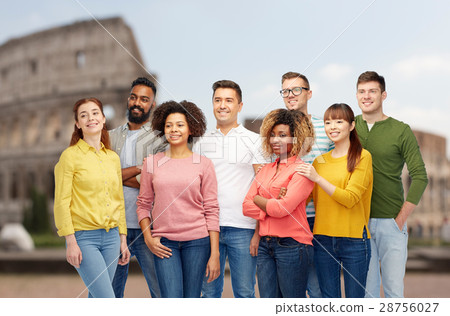 international group of happy people over coliseum international group of happy people over coliseum 28756027