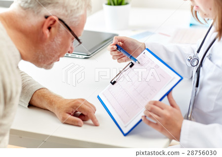 doctor showing cardiogram to old man at hospital doctor showing cardiogram to old man at hospital 28756030