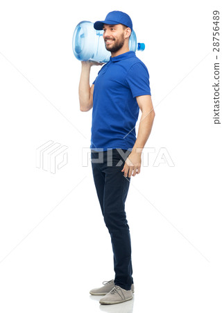 happy delivery man with bottle of water happy delivery man with bottle of water 28756489
