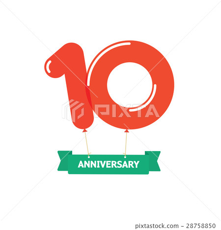Anniversary 10th balloons poster red label. 10 28758850