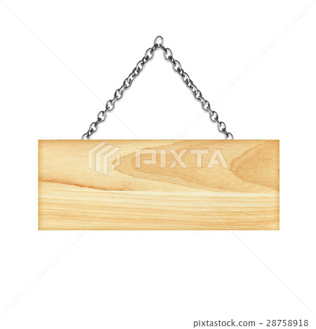 Wooden sign hanging on a chain isolated on white 28758918