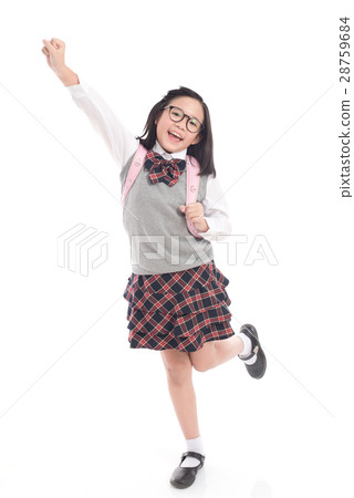 Asian child in school uniform with pink school bag Asian child in school uniform with pink school bag 28759684