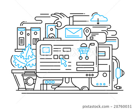 Online Shopping Process Line Flat Design Banner Stock