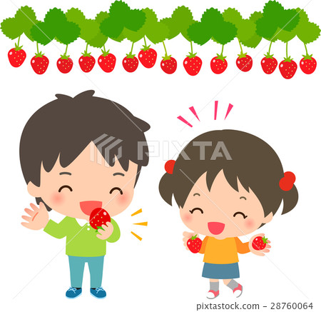 插图素材 享受草莓狩猎的女孩和人