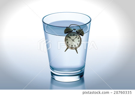 Waste of time concept : Alarm clock on water in gl Waste of time concept : Alarm clock on water in gl 28760335