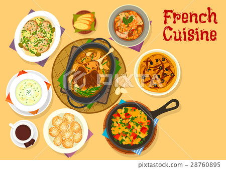 French cuisine famous dinner dishes icon design 28760895