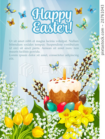 Easter poster vector paschal cake, eggs, flowers Easter poster vector paschal cake, eggs, flowers 28761043